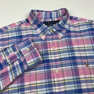 Ralph Lauren Slim Fit Purple Pink Plaid Flannel Button Front Shirt sz XXL
